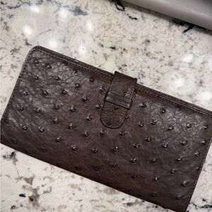 NWT Leone Brown Ostrich Leather Clutch and/or Wallet.
